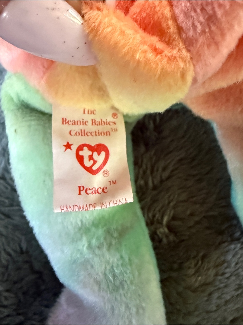 VINTAGE TY BEANIE BABY PEACE BEAR PVC PELLETS PASTEL - Picture 6 of 6